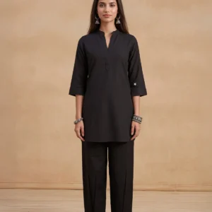 HOC Women Black Handloom Cotton Kurta Set