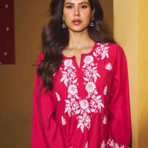 Sonam Pink Chanderi Chikankari Kurta Set