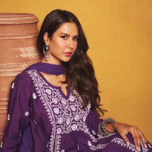Sonam Purple Chanderi Chikankari Kurta Set With Dupatta