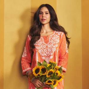 Sonam Orange Chikankari Long Kurta