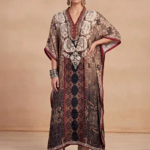 HOC Women Black Crepe Chikankari Kaftan