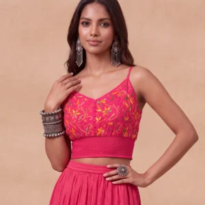HOC Women Pink Cotton Cambric Chikankari Top