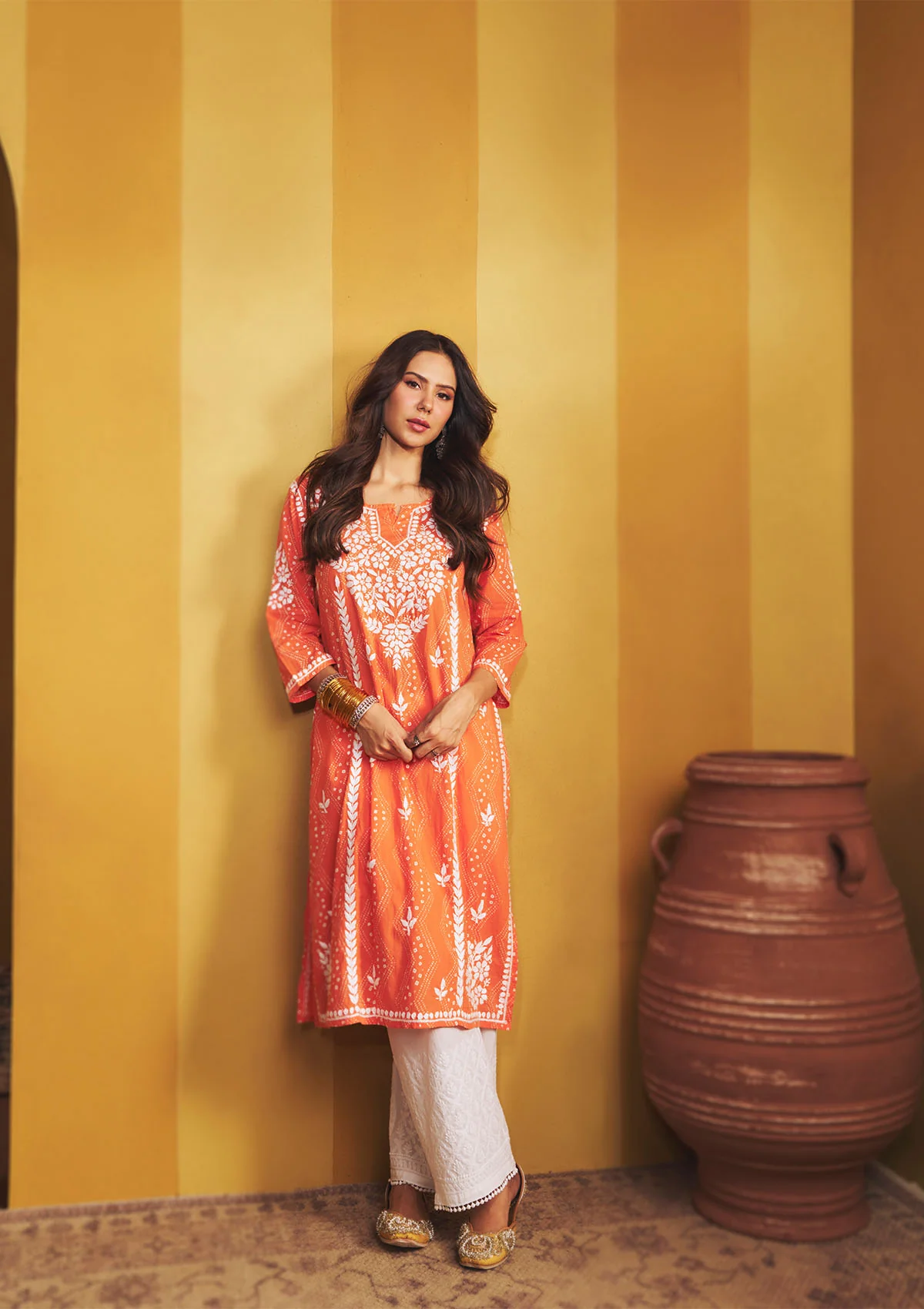 Sonam Orange Chikankari Long Kurta - Image 2