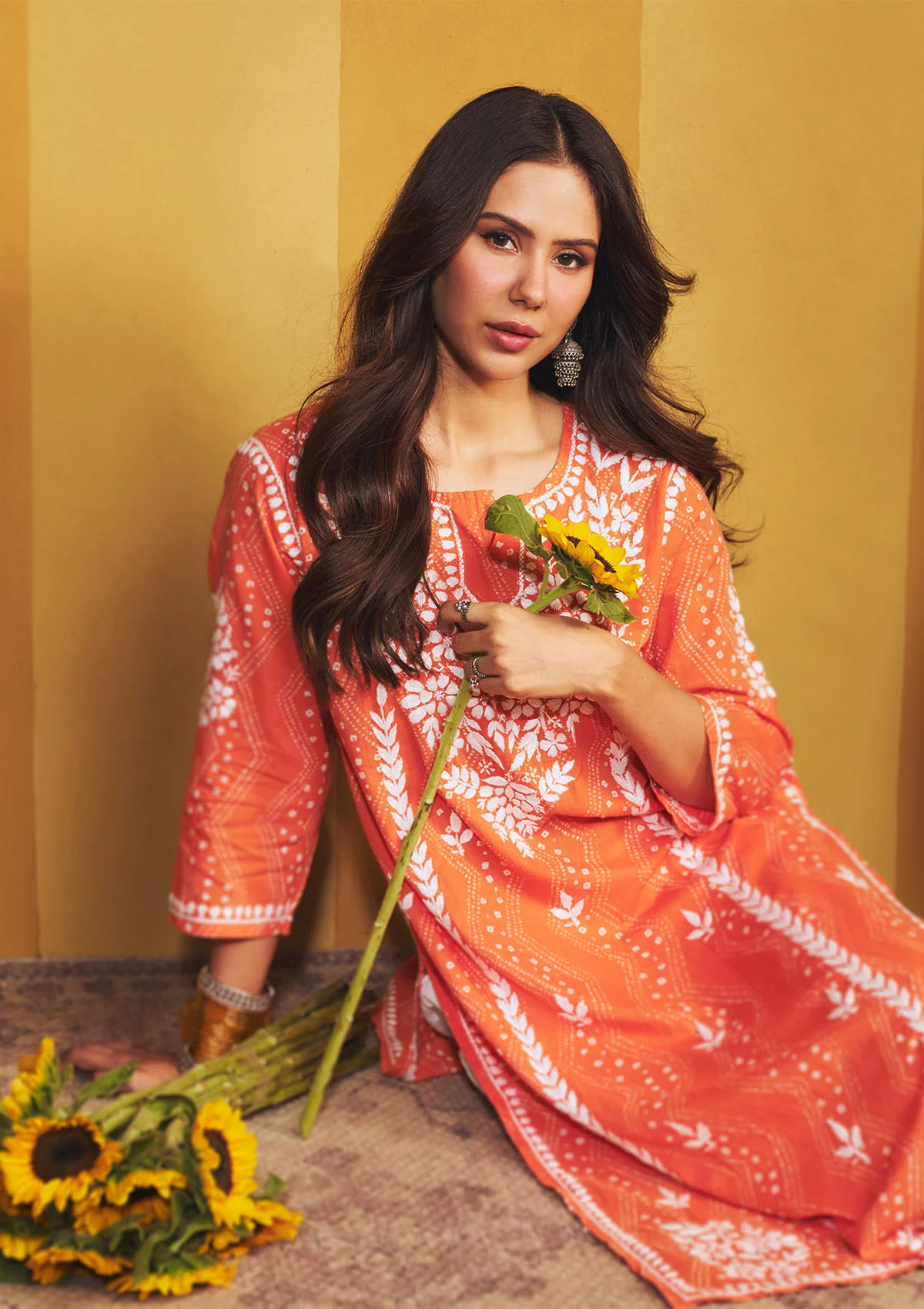Sonam Orange Chikankari Long Kurta - Image 4