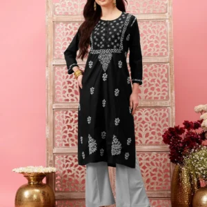 Saaya — Black Cotton Chikankari Kurta with Grey Embroidery