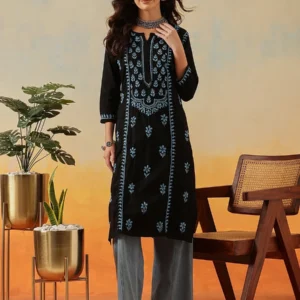Neel — Black & Blue Cotton Chikankari Kurta