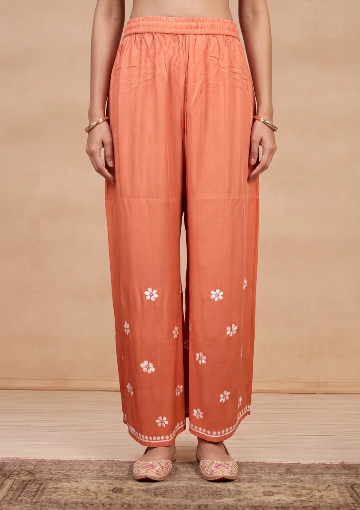 HOC Modal Chikankari Solid Women's 2 PC Long Kurta Set - Rust - Image 6